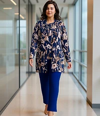 Investments Plus Size Bellwether Blue Long Sleeve Open-Front Cardigan