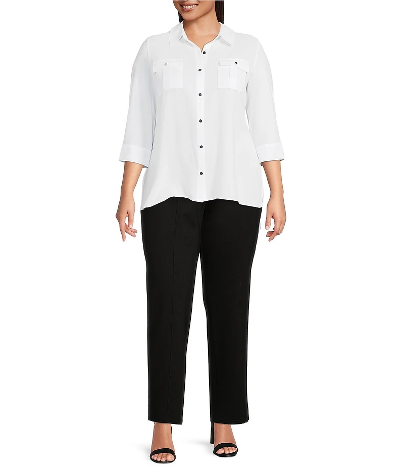 Slim Factor by Investments Plus Size Ponte Knit No Waist Slim Straight Pants