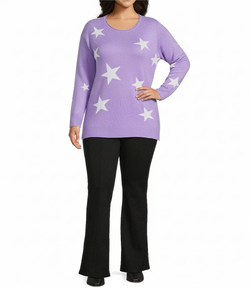 Slim Factor by Investments Plus Size Madison Crew Neck Long Sleeve Star Sweater