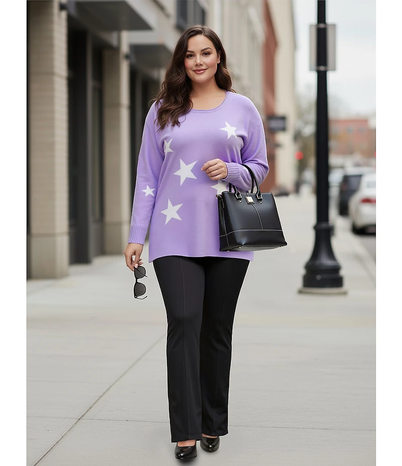 Slim Factor by Investments Plus Size Madison Crew Neck Long Sleeve Star Sweater