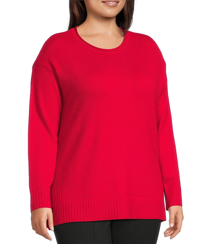 Slim Factor by Investments Plus Size Madison Crew Neck Long Sleeve Sweater