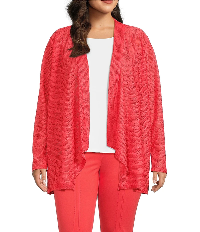 Slim Factor by Investments Plus Size Open Front Long Sleeve Mesh Cardigan