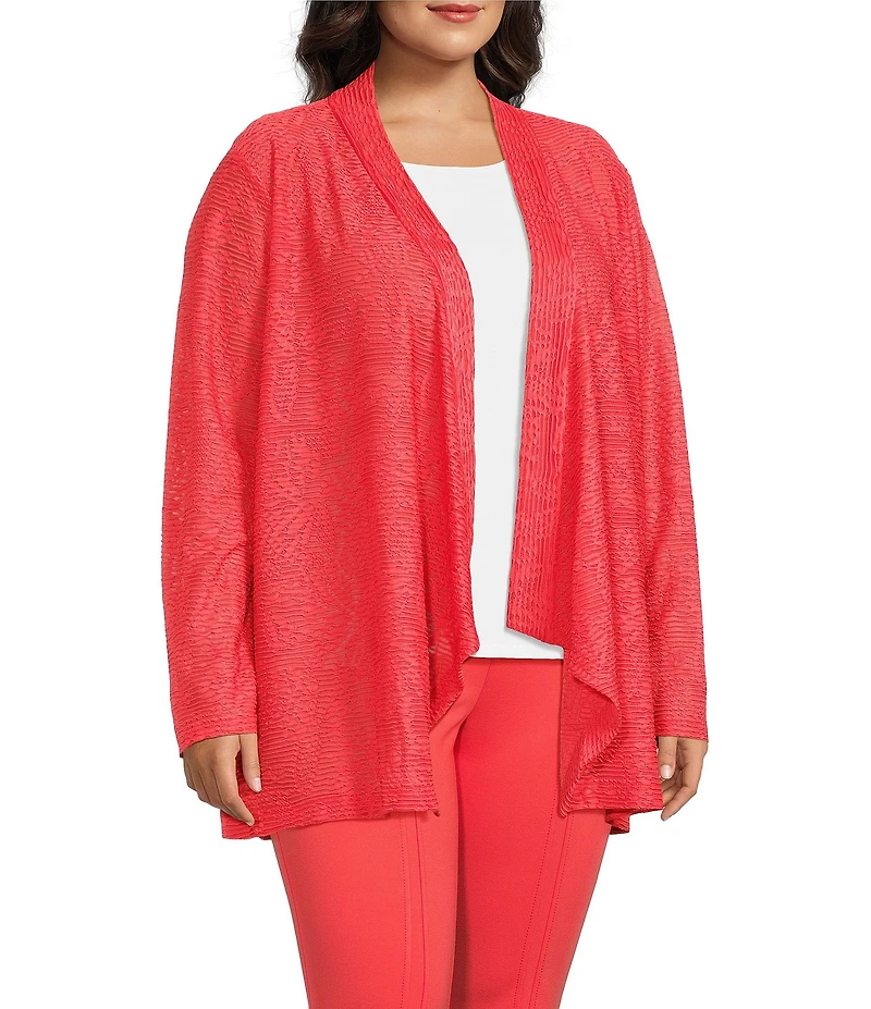 Slim Factor by Investments Plus Size Open Front Long Sleeve Mesh Cardigan