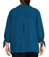 Slim Factor by Investments Plus Size Nicole Point Collar Y-Neck 3/4 Tie Sleeve Button Front Top