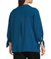 Slim Factor by Investments Plus Size Nicole Point Collar Y-Neck 3/4 Tie Sleeve Button Front Top