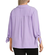 Slim Factor by Investments Plus Size Nicole Point Collar Y-Neck 3/4 Tie Sleeve Button Front Top