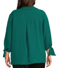 Slim Factor by Investments Plus Size Nicole Point Collar Y-Neck 3/4 Tie Sleeve Button Front Top