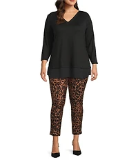 Slim Factor by Investments Plus Size Ponte Knit No-Waist Ankle Leopard Pants