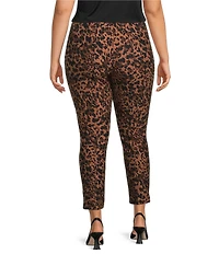 Slim Factor by Investments Plus Size Ponte Knit No-Waist Ankle Leopard Pants