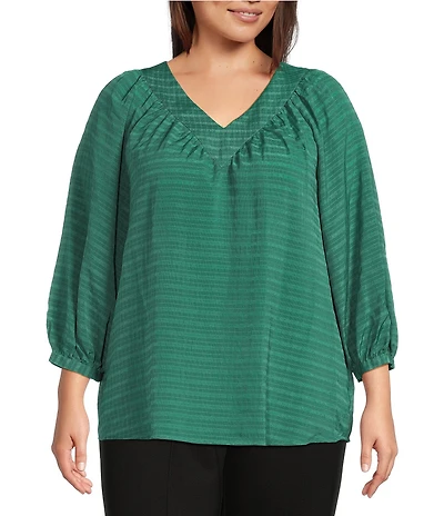 Slim Factor By Investments Plus Size Sloane Gauze V-Neck 3/4 Sleeve Top