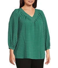 Slim Factor By Investments Plus Size Sloane Gauze V-Neck 3/4 Sleeve Top