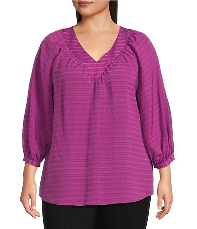Slim Factor By Investments Plus Size Sloane Gauze V-Neck 3/4 Sleeve Top