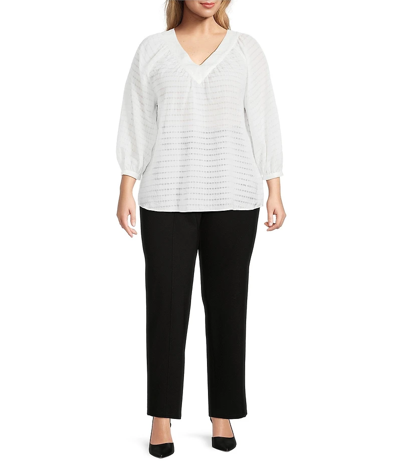 Slim Factor By Investments Plus Size Sloane Gauze V-Neck 3/4 Sleeve Top