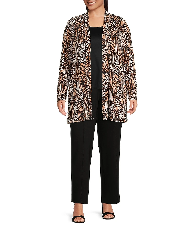 Slim Factor by Investments Plus Size Zebra Mix Long Sleeve Open-Front Cardigan