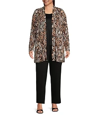 Slim Factor by Investments Plus Size Zebra Mix Long Sleeve Open-Front Cardigan