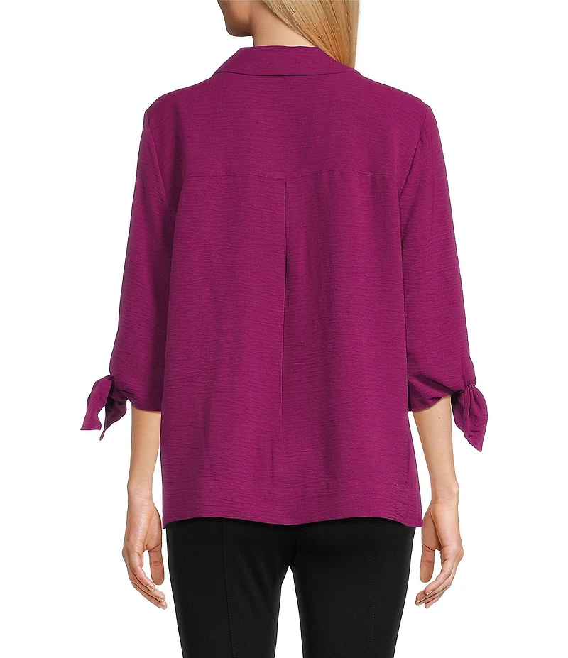Slim Factor by Investments Nicole Point Collar Y-Neck 3/4 Tie Sleeve Button Front Top
