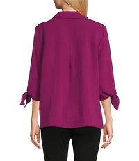 Slim Factor by Investments Nicole Point Collar Y-Neck 3/4 Tie Sleeve Button Front Top