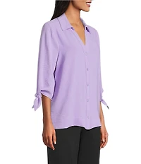 Slim Factor by Investments Nicole Point Collar Y-Neck 3/4 Tie Sleeve Button Front Top
