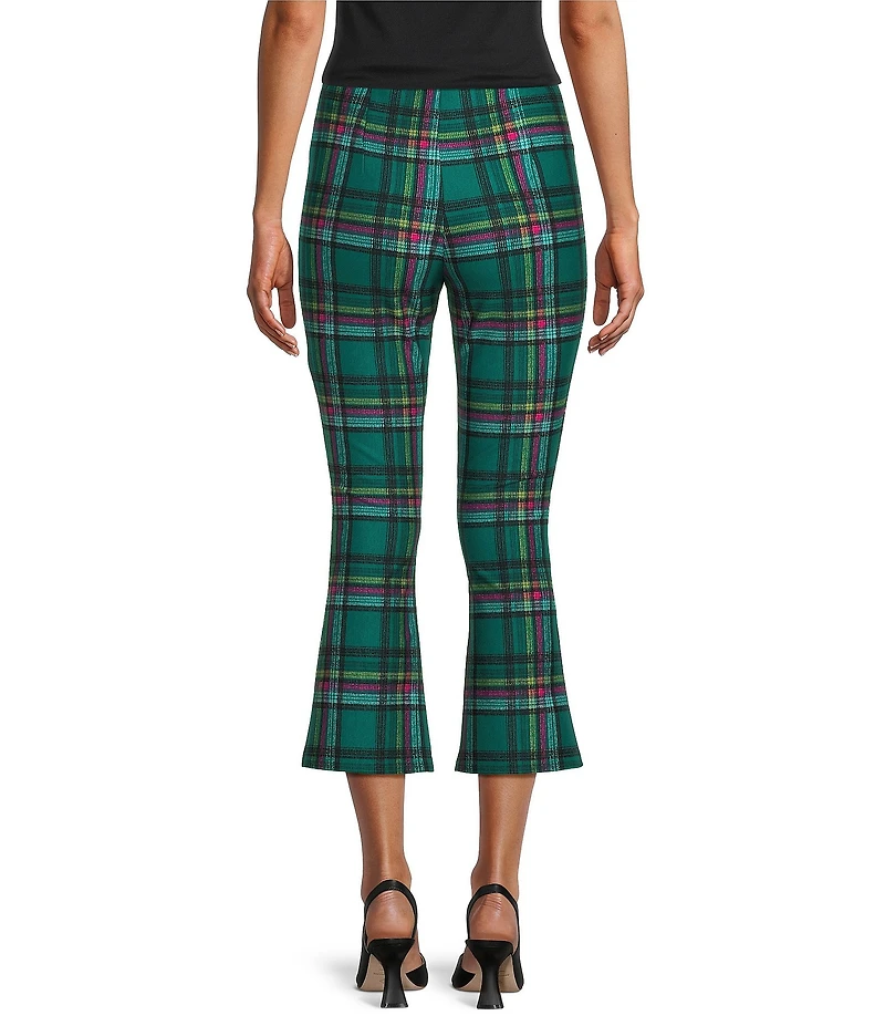Slim Factor by Investments Ponte Knit Aventurine Plaid No Waist Kick Flare Crop Split Hem Pants