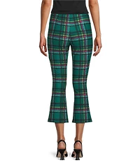 Slim Factor by Investments Ponte Knit Aventurine Plaid No Waist Kick Flare Crop Split Hem Pants