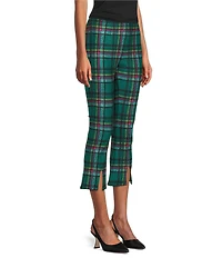 Slim Factor by Investments Ponte Knit Aventurine Plaid No Waist Kick Flare Crop Split Hem Pants