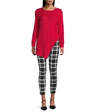 Slim Factor by Investments Ponte Knit Black White Plaid Print No Waist Leggings