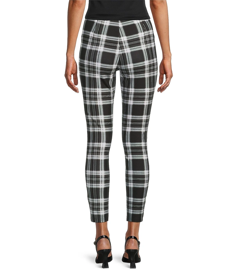 Slim Factor by Investments Ponte Knit Black White Plaid Print No Waist Leggings