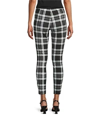 Slim Factor by Investments Ponte Knit Black White Plaid Print No Waist Leggings