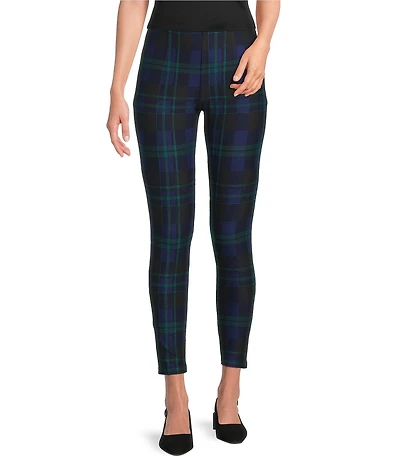 Slim Factor by Investments Ponte Knit Moonlight Plaid Print No Waist Leggings