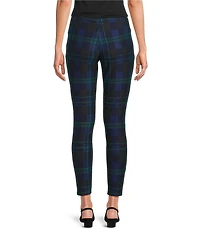 Slim Factor by Investments Ponte Knit Moonlight Plaid Print No Waist Leggings