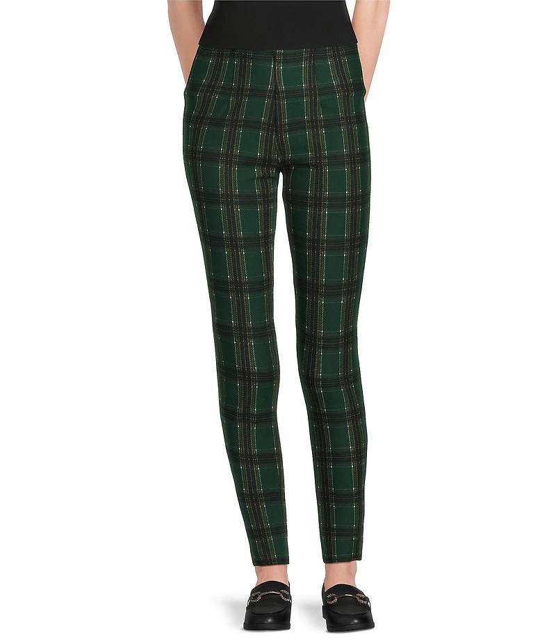 Slim Factor by Investments Ponte Knit Mountain Plaid Print No Waist Leggings