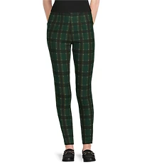 Slim Factor by Investments Ponte Knit Mountain Plaid Print No Waist Leggings