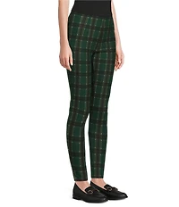 Slim Factor by Investments Ponte Knit Mountain Plaid Print No Waist Leggings