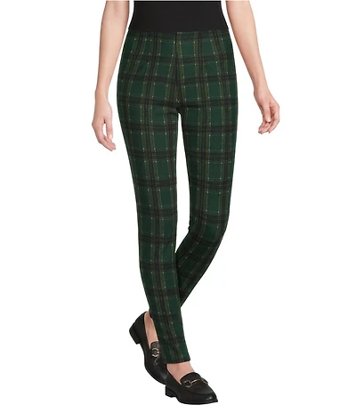Slim Factor by Investments Ponte Knit Mountain Plaid Print No Waist Leggings