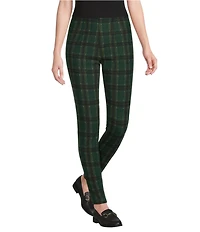Slim Factor by Investments Ponte Knit Mountain Plaid Print No Waist Leggings