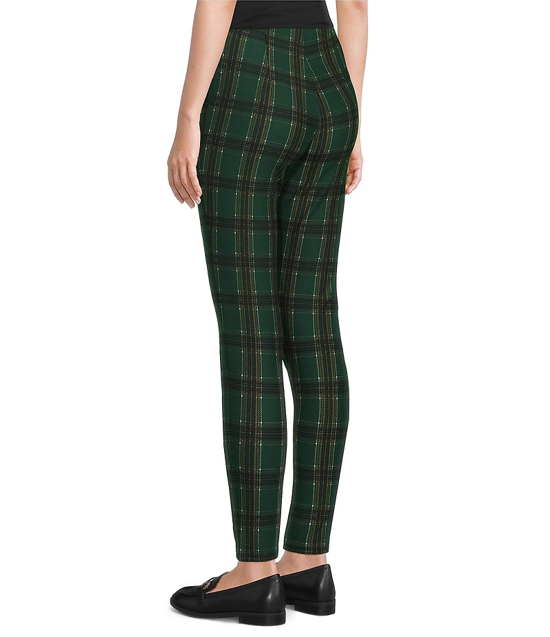 Slim Factor by Investments Ponte Knit Mountain Plaid Print No Waist Leggings