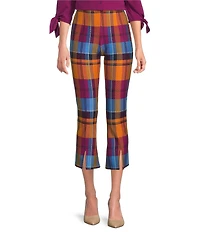 Slim Factor by Investments Ponte Knit Multi Plaid No Waist Kick Flare Crop Split Hem Pants