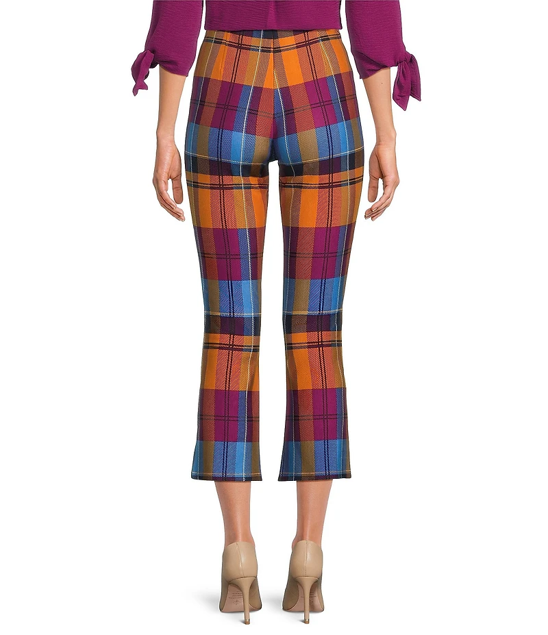 Slim Factor by Investments Ponte Knit Multi Plaid No Waist Kick Flare Crop Split Hem Pants