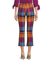 Slim Factor by Investments Ponte Knit Multi Plaid No Waist Kick Flare Crop Split Hem Pants
