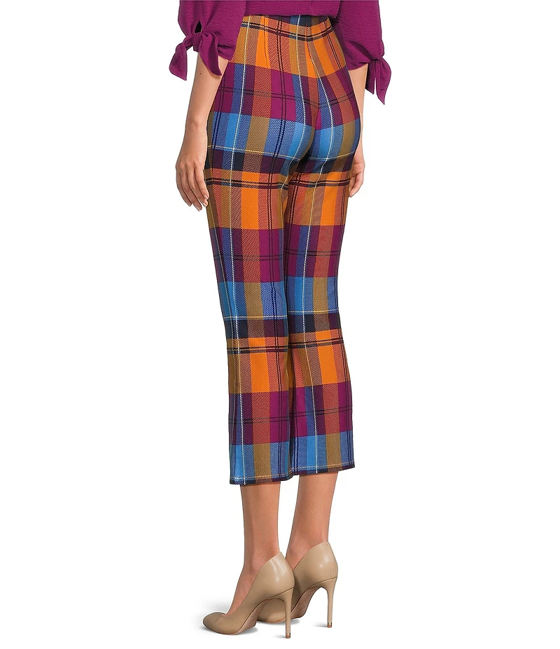 Slim Factor by Investments Ponte Knit Multi Plaid No Waist Kick Flare Crop Split Hem Pants