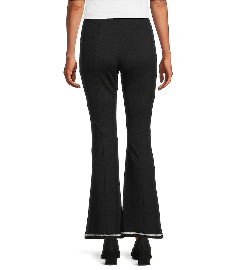 Slim Factor by Investments Ponte Knit No Waist Flare Leg Beaded Trim Pants