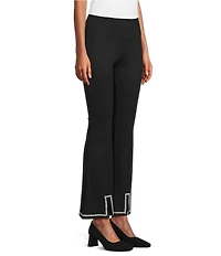Slim Factor by Investments Ponte Knit No Waist Flare Leg Beaded Trim Pants