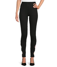 Slim Factor by Investments Ponte Knit No Waist Rhinestone Laser Cut Leggings