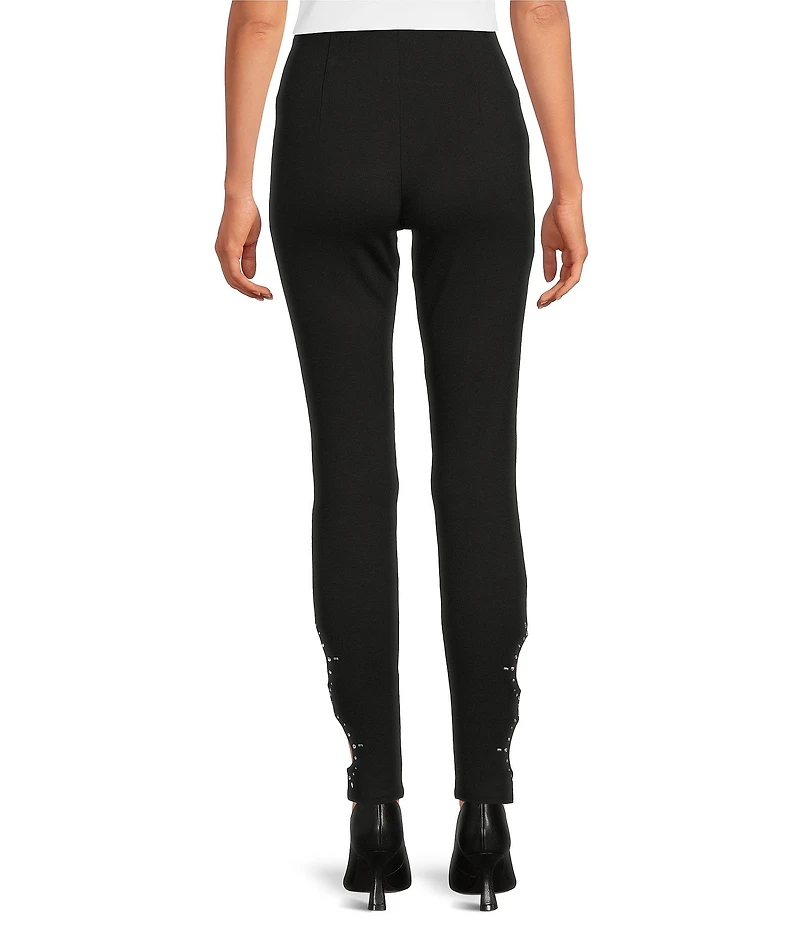 Slim Factor by Investments Ponte Knit No Waist Rhinestone Laser Cut Leggings