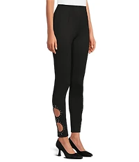 Slim Factor by Investments Ponte Knit No Waist Rhinestone Laser Cut Leggings
