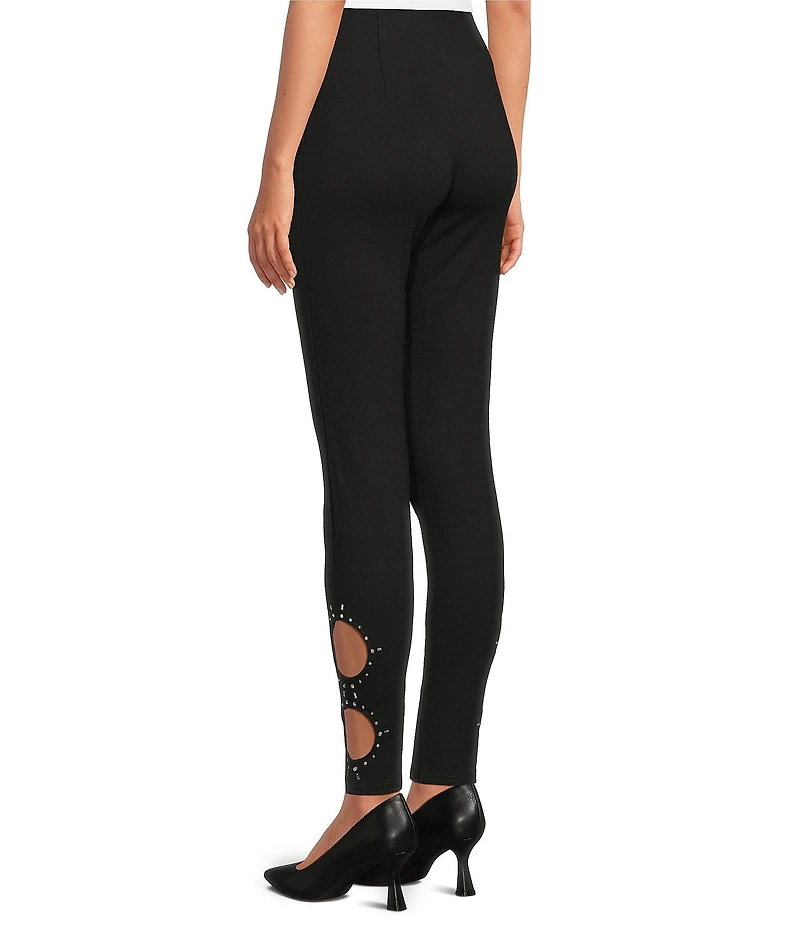 Slim Factor by Investments Ponte Knit No Waist Rhinestone Laser Cut Leggings