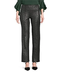 Slim Factor by Investments Ponte Knit No Waist Slim Straight Python Foil Coated Pants