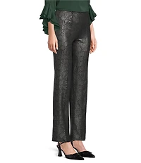 Slim Factor by Investments Ponte Knit No Waist Slim Straight Python Foil Coated Pants