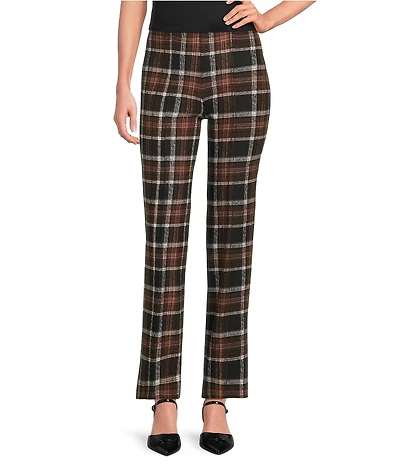 Slim Factor by Investments Ponte Knit No Waist Slim Straight Sketch Plaid Pants