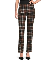 Slim Factor by Investments Ponte Knit No Waist Slim Straight Sketch Plaid Pants
